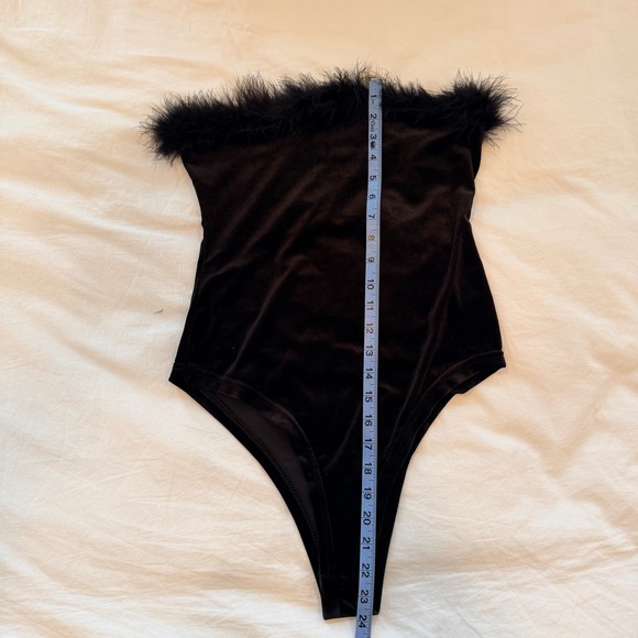 Shein Black Velvet Feather-Trimmed Tube Top Bodysuit Dressy Party Top Size M - Picture 9 of 9